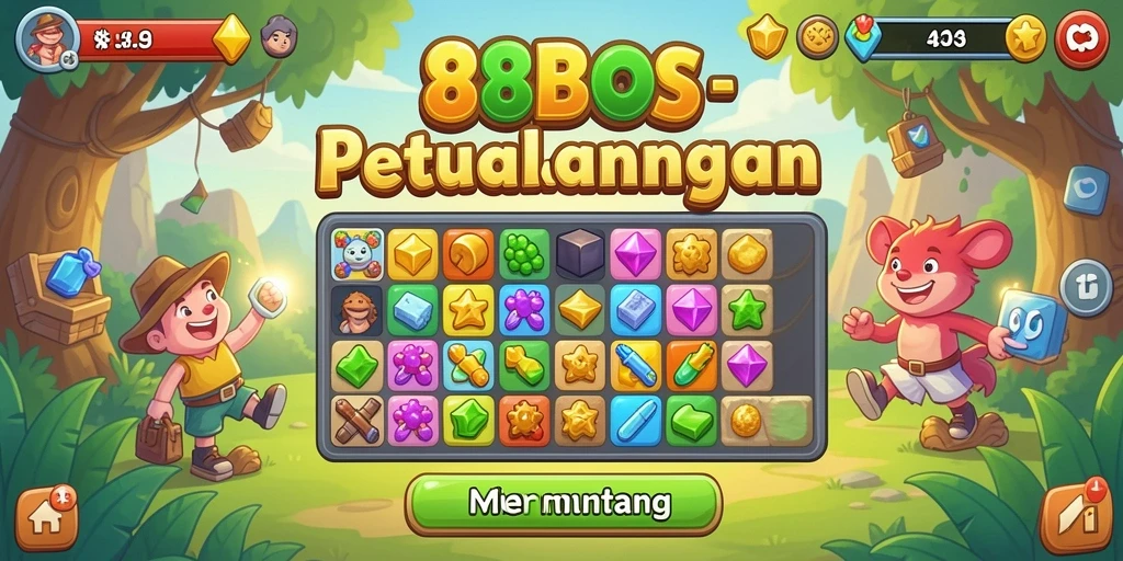 Tampilan gameplay seru di 88BOS dengan berbagai batu permata warna-warni.