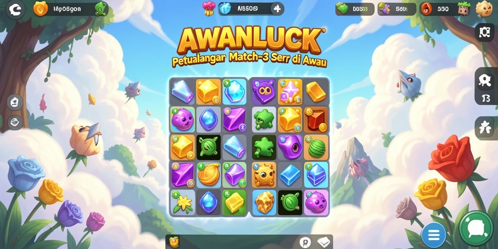 Screenshot menunjukkan gameplay seru AWANLUCK yang penuh warna.