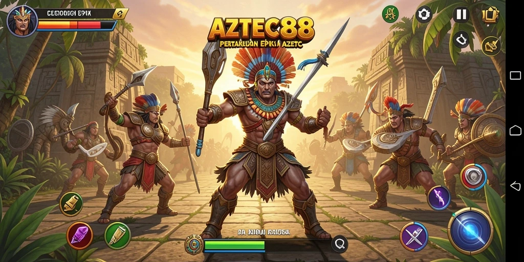 Gameplay pertarungan intens dalam AZTEC88 dengan grafis menawan.