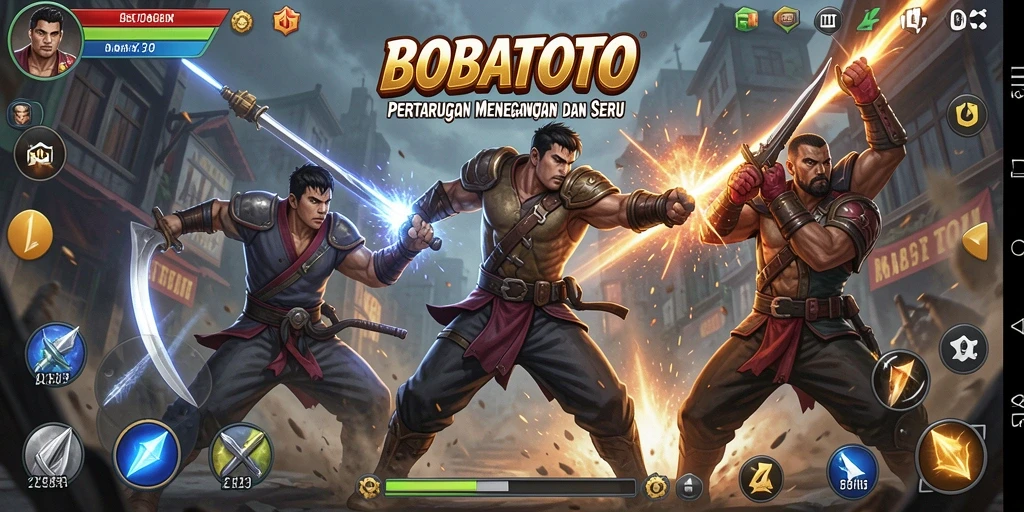 Gameplay BOBATOTO yang seru dengan pertarungan karakter.