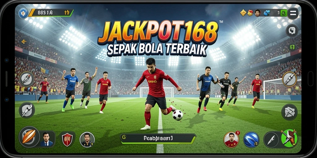 Tampilan gameplay JACKPOT168 yang mendebarkan di lapangan sepak bola.