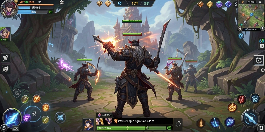 Screenshot gameplay MT966 menampilkan pertarungan epik di dunia MMORPG.