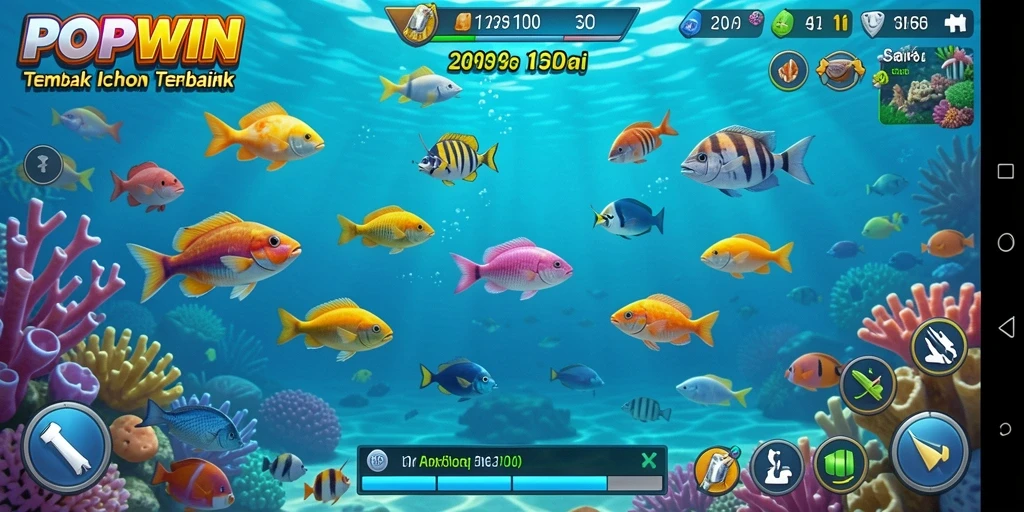 Tampilan seru gameplay POPWIN saat menembak ikan.