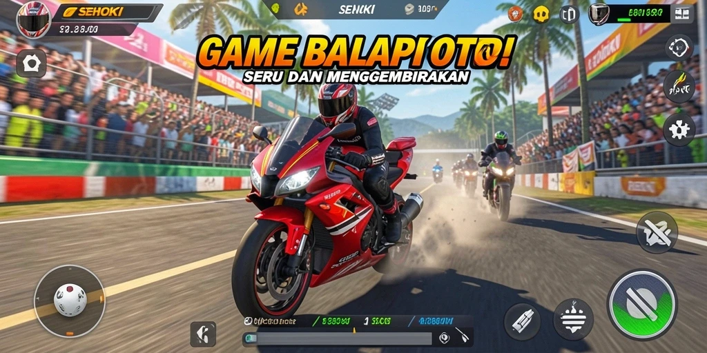 Screenshot SEHOKI menampilkan aksi balap motor yang mendebarkan.